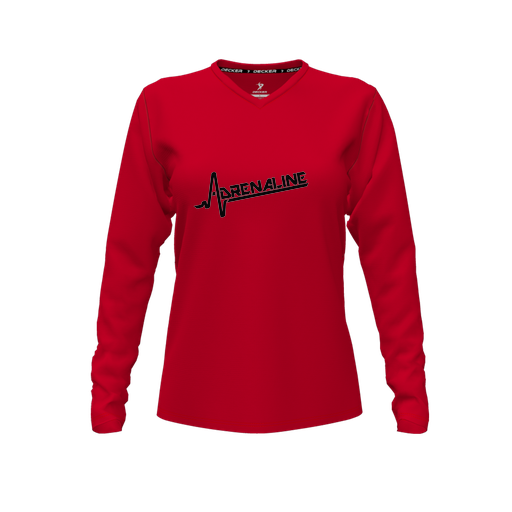 [FTLVCFRD-FYXS-LOGO1] Decker Comfort T-Shirt (Female Youth XS, Red, V Neck, Logo 1, Long Sleeve)