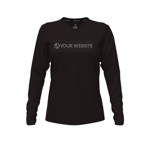 [CUS-DFW-TEES-CMF-VNK-LSL-BLK-FYXS-LOGO2] Decker Comfort T-Shirt (Female Youth XS, Black, V Neck, Logo 2, Long Sleeve)