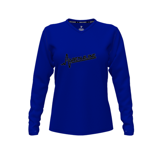 [CUS-DFW-TEES-CMF-VNK-LSL-RYL-FYXS-LOGO1] Decker Comfort T-Shirt (Female Youth XS, Royal, V Neck, Logo 1, Long Sleeve)